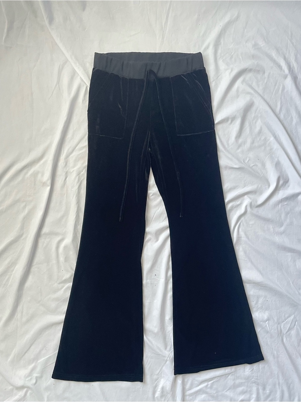 Woman’s Black Velvet Flared Pants with Drawstring Waist